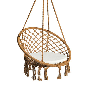 Bliss Hammock BHC-102BRN Bliss Hammock BHC-102BRN 300 lbs. Capacity 31.5 in. Macramé Rope Hammock Chair with Padded Cushion and Fringe Lining - Brown