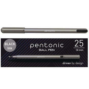 TOPS PENTONIC Medium 1 millimeter Stick Ballpoint Pen - Black Ink/Charcoal Gray Barrel (25/Pack)