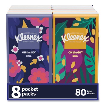 Kleenex 3-Ply On The Go Packs Facial Tissues - White (8/Pack)