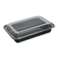 Food Trays, Containers, and Lids | GEN FCPP-BC-32RECT 8.81 in. x 6.02 in. x 2.24 in. 32 oz. Plastic Microwavable Food Container with Lid - Rectangular Black/Clear (150/Carton) image number 2