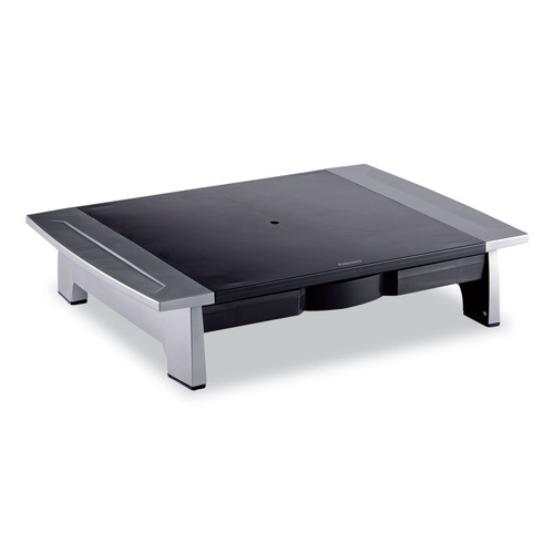 Office Jansan | Fellowes Mfg Co. 8031101 Office Suites Standard Supports 80 lbs. 19.78 in. x 14.06 in. x 4 in. to 6.5 in. Monitor Riser For 21 in. Monitors - Black/Silver image number 0