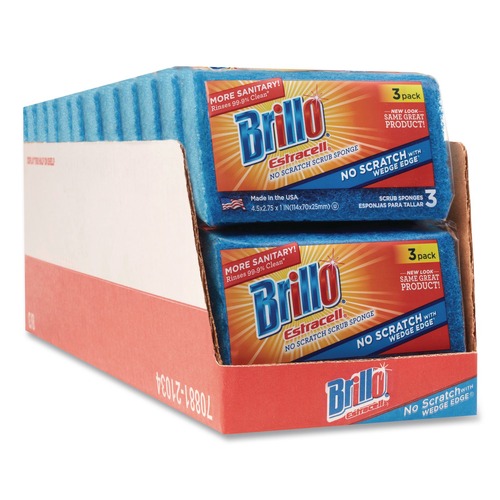 Sponges & Scrubbers | Brillo 21034 Estracell 4.5 in. x 2.75 in. No-Scratch Kitchen Sponges - Blue (8/Carton) image number 0