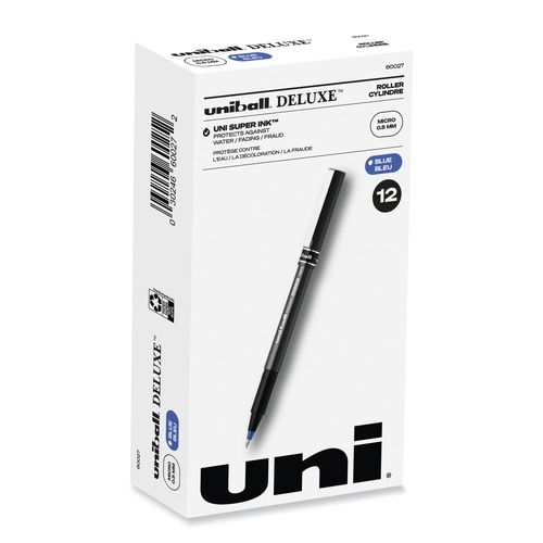 Pens | uni-ball 60027 Deluxe Extra-Fine 0.5 mm Rollerball Pen - Blue Ink/Metallic Gray/Black/Blue Barrel (1-Dozen) image number 0