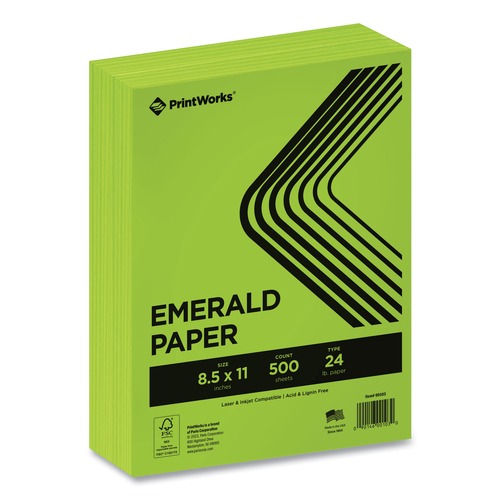Cleaning & Janitorial Supplies | PrintWorks Professional 00103 8.5 in. x 11 in. 24 lbs. Text Weight Color Paper - Emerald Green (1-Ream) image number 0