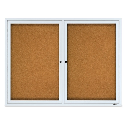 | Quartet 2124 48 in. x 36 in. Cork/Fiberboard Enclosed Cork Bulletin Board - Silver Aluminum Frame image number 0