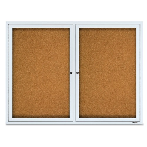  | Quartet 2124 48 in. x 36 in. Cork/Fiberboard Enclosed Cork Bulletin Board - Silver Aluminum Frame image number 0