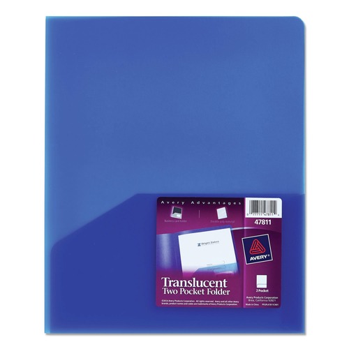 Office Jansan | Avery 47811 20-Sheet Capacity 11 in. x 8.5 in. Plastic Two-Pocket Folder - Translucent Blue image number 0