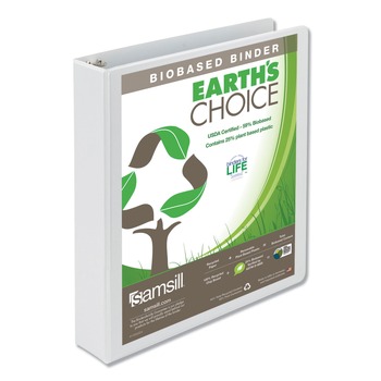 Samsill 11 in. x 8.5 in. 3 Rings 1.5 in. Capacity Earth's Choice Plant-Based Round Ring View Binder - White