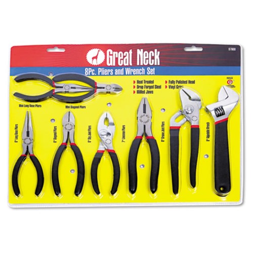 Great Neck 87900 8-Piece Steel Pliers And Wrench Tool Set image number 0