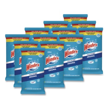 Windex 7 in. x 8 in. Glass and Surface Wet Wipe - Unscented/White (12/Carton)