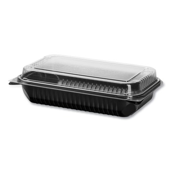 SOLO 919017-PM94 11.5 in. x 8 in. MPS Plastic Hinged Lid Dinner Box - Black/Clear (100/Carton)