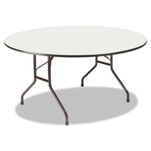  | Iceberg 55267 OfficeWorks 60 in. x 29 in. Round Wood Folding Table - Gray Top/Charcoal Base image number 0