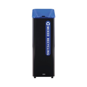 Rubbermaid Commercial Sustain 15 gal Metal/Plastic Decorative Refuse with Recycling Lid - Black/Blue