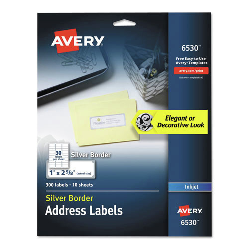 | Avery 06530 Easy Peel 1 in. x 2-5/8 in. Address Labels with Border - White (10 Sheets/Pack, 30/Sheet) image number 0