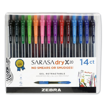 Zebra 0.7 mm Sarasa Dry Gel X20 Gel Pen - Medium/Assorted Ink and Barrel Colors (14/Set)