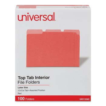 Universal 1/3-Cut Assorted Tab Interior File Folders - Letter Size, Red (100/Box)
