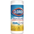 Disinfectants | Clorox 01594 7 in. x 8 in. 1-Ply Disinfecting Wipes - Crisp Lemon, White (35/Canister, 12 Canisters/Carton) image number 1