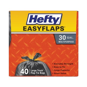 PRODUCTS | Hefty E27744 Easy Flaps 30 Gallon 0.85 mil 30 in. x 33 in. Trash Bags - Black (240/Carton)