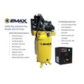 Stationary Air Compressors | EMAX ESP05V080I1PK E450 Series 5 HP 80 gal. Industrial Plus 2 Stage Pressure Lubricated Single Phase 19 CFM @100 PSI Patented SILENT Air Compressor with 30 CFM Air Dryer image number 1