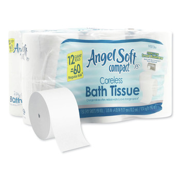 Georgia Pacific Professional 1937300 Angel Soft Compact 2-Ply Septic Safe Coreless Bathroom Tissues - White (750 Sheets/Roll, 12 Rolls/Carton)
