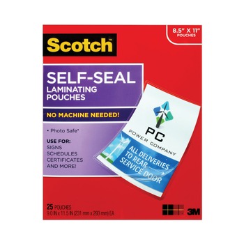 Scotch 9 in. x 11.5 in. 9.5 mil. Self-Sealing Laminating Pouches - Gloss Clear (25/Pack)