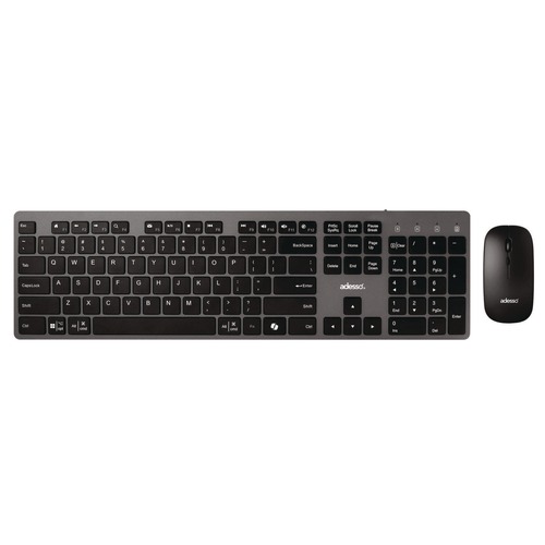 Office Electronics & Batteries | Adesso WKB-7300 WKB-7300 2.4 GHz Frequency 30 ft. Wireless Range Keyboard and Mouse - Gray/Black image number 0