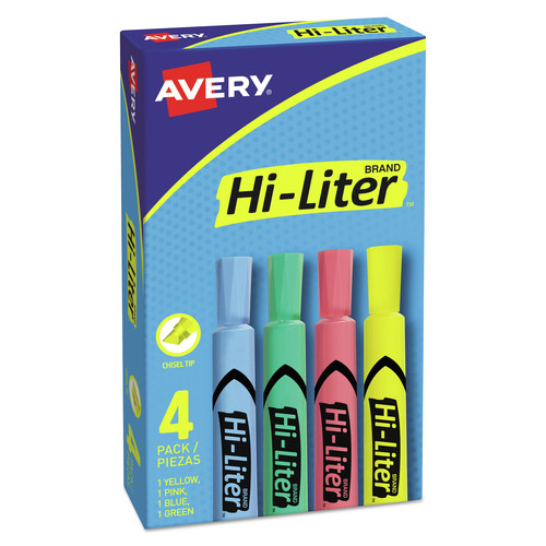 Office Jansan | Avery 17752 HI-LITER Chisel Tip Desk-Style Highlighters - Assorted Ink Colors, Assorted Barrel Colors (4/Set) image number 0