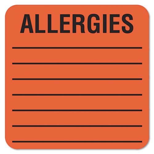  | Tabbies 40560 2 in. x 2 in. "ALLERGIES" Allergy Warning Labels - Fluorescent Red (1-Roll) image number 0