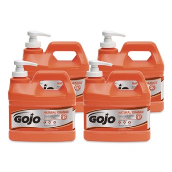 GOJO Industries 0958-04 NATURAL ORANGE 0.5 Gallon Pump Bottle Pumice Hand Cleaner - Citrus (4/Carton)