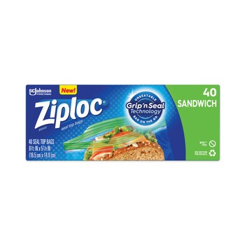 Ziploc 315882BX 1.2 mil 6.5 in. x 5.88 in. Resealable Sandwich Bags - Clear (40/Box)