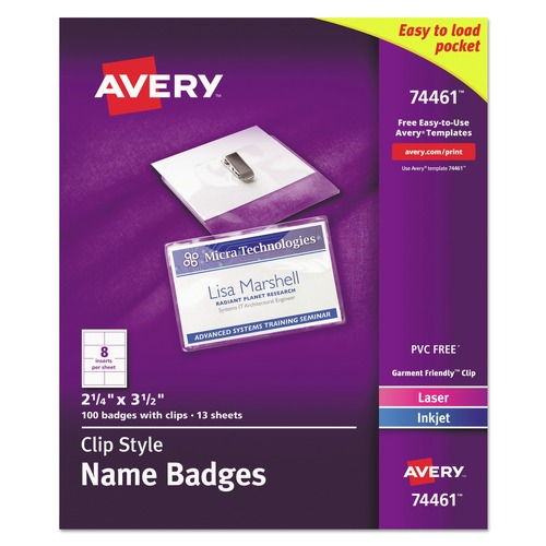 Office Jansan | Avery 74461 3.5 in. x 2.25 in. Top Load Clip-Style Badge Holder with Laser/Inkjet Insert - White (100/Box) image number 0