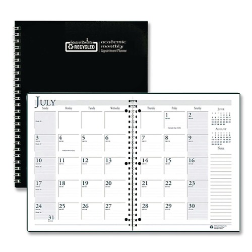 Calendars & Planners | House of Doolittle 26302 11 in. x 8.5 in. 14-Month (Jul 2025-Aug 2026) Wirebound Academic Monthly Planner - Black Cover image number 0