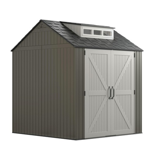 Office Furniture & Lighting | Rubbermaid 2145548 337 cu-ft. 7 ft. x 7 ft. x 8 ft. Storage Shed - Brown image number 0