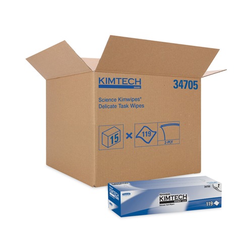 Cleaning & Janitorial Supplies | Kimtech 34705 Kimwipes 11.8 in. x 11.8 in. 2-Ply Delicate Task Wipers - Unscented, White (1785/Carton) image number 0
