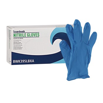 Boardwalk 395LBXA 5 mil Disposable General-Purpose Powder-Free Nitrile Gloves - Large, Blue (100/Box)