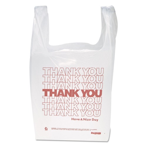 Bulk Savings Pricing 2 | Inteplast Group THW1VAL 11-1/2 in. x 21 in. Polyethylene Thank You Handled T-Shirt Bags - White (900/Carton) image number 0