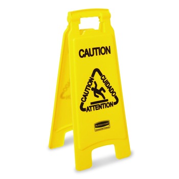 Rubbermaid Commercial 11 in. x 12 in. x 25 in. Multilingual "Caution" Floor Sign - Bright Yellow