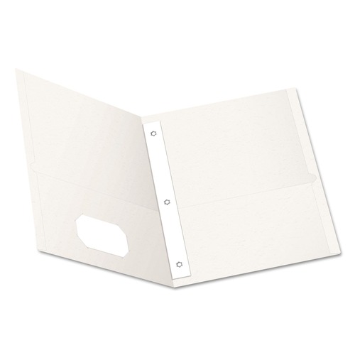  | Oxford 57704 11 in. x 8.5 in. 0.5 in. Capacity Twin-Pocket Folders with 3 Fasteners - White (25/Box) image number 0