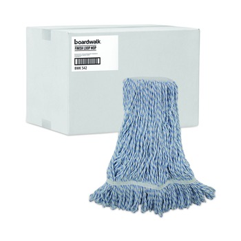 Boardwalk Narrow Floor Finish Rayon/Polyester Mop Head - Medium, White/Blue (12/Carton)