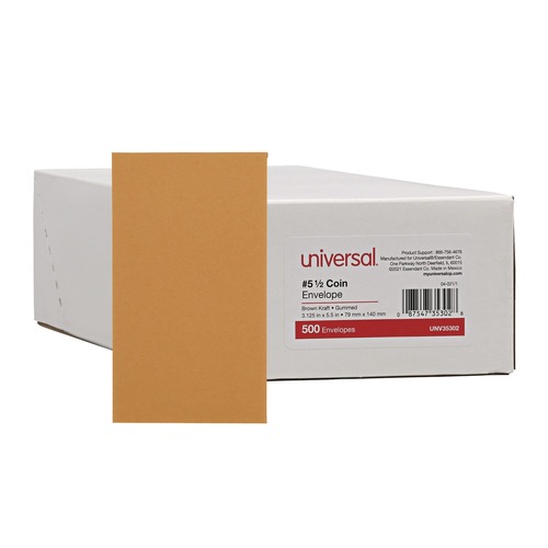  | Universal UNV35302 Round Flap 3.13 in. x 5.5 in. Kraft Coin Envelopes - Light Brown (500/Box) image number 0