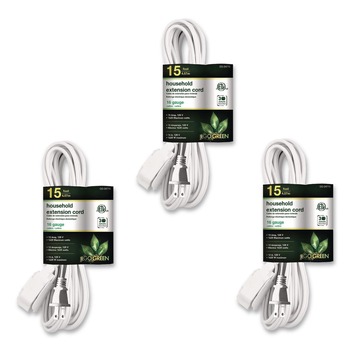 GoGreen Power 15 ft. 13 Amps Household Extension Cord - White (3/Pack)