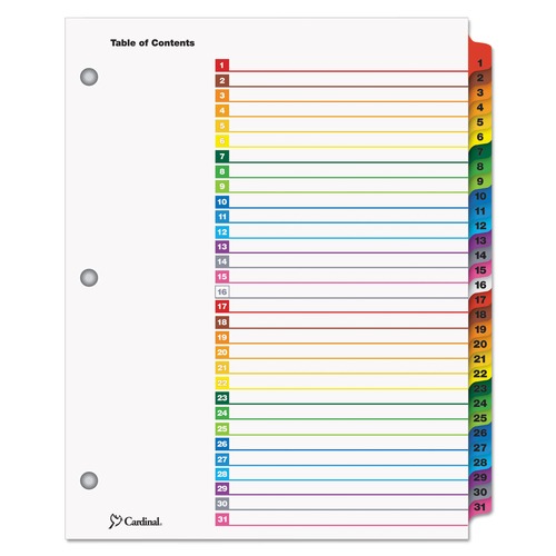 Mothers Day Sale! Save an Extra 10% off your order | Cardinal 60118 31 Tab 1 - 31 Letter Traditional Onestep Index System - Multicolor (31/Set) image number 0