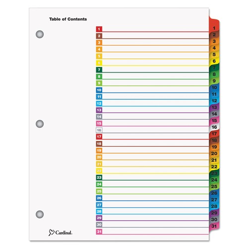 Office Jansan | Cardinal 60118 31 Tab 1 - 31 Letter Traditional Onestep Index System - Multicolor (31/Set) image number 0