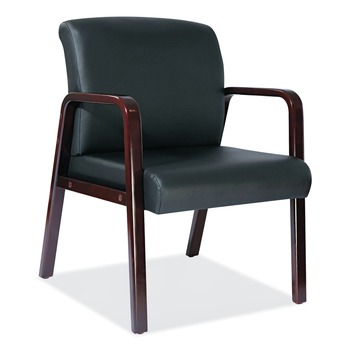 Alera Alera Reception Lounge Series Guest Chair, Mahogany/black Leather