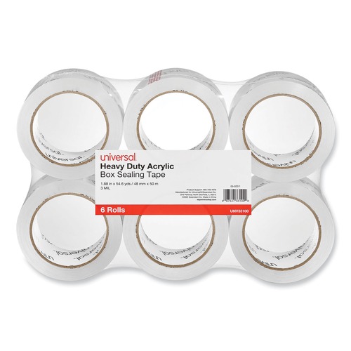 Mothers Day Sale! Save an Extra 10% off your order | Universal UNV33100 Heavy-Duty Acrylic 1.88 in. x 54.6 yds. 3 in. Core Box-Sealing Tape - Clear (6/Pack) image number 0