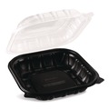 Food Trays, Containers, and Lids | Karat FP-PHC99PP-1C Polypropylene Plastic Hinged Container 9 x 9 x 3 Black/Clear Plastic 50/Pack 3 Packs/Carton image number 2