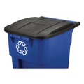 Trash & Waste Bins | Rubbermaid Commercial FG9W2773BLUE Brute 50-Gallon Square Recycling Rollout Container - Blue image number 3
