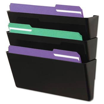 Universal UNV08121 3-Pocket/Pack Plastic Wall File - Black (3/Pack)