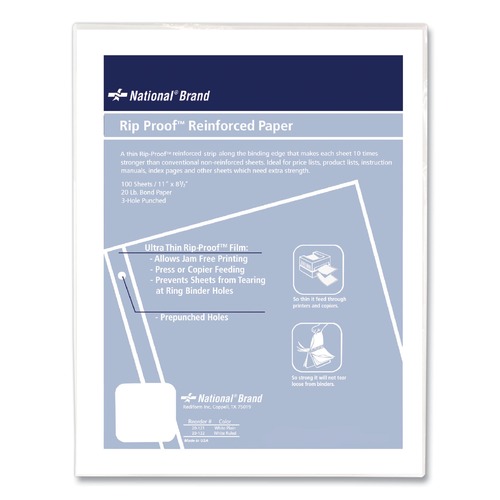Office Jansan | National 20121 8.5 in. x 11 in. 3-Hole Rip Proof Unruled Reinforced Filler Paper (100/Pack) image number 0