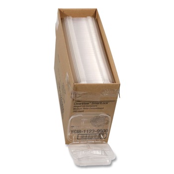 Pactiv Corp. Clearview 3-Compartment 5 oz. / 14 oz. Hinged Lid Food Containers - Clear (200/Carton)